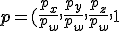 \mathbf{p} = (\frac{p_{x}}{p_{w}}, \frac{p_{y}}{p_{w}}, \frac{p_{z}}{p_{w}}, 1)